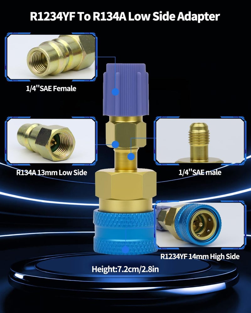OXDFK R1234yf Adapter Kit, R1234yf to R134a Quick Coupler, High Low Side Connector Conversion Kit, 1234yf Adapter to R134a for Car Air Conditioning System Evacuation Recharging - Image 3